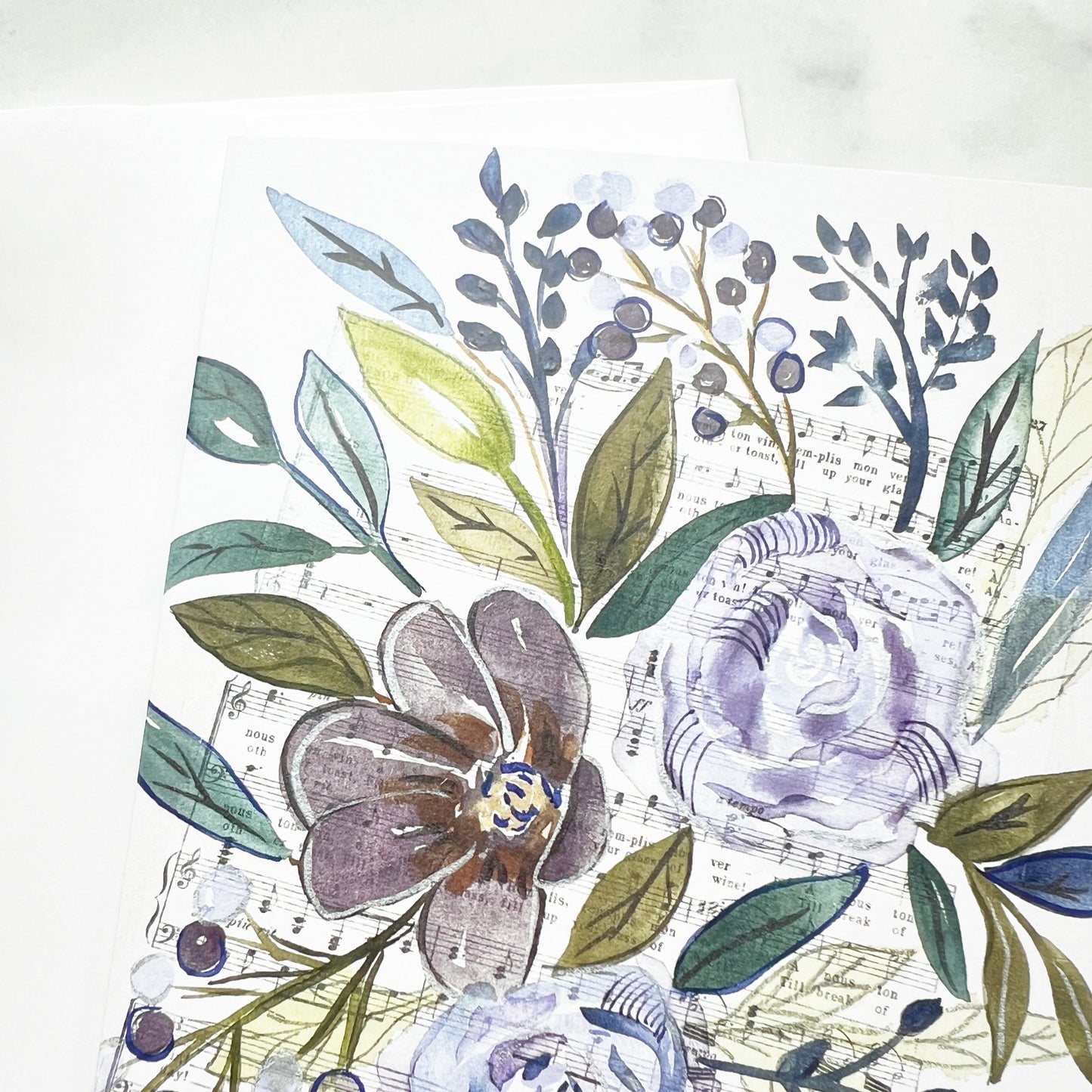 Purple Flowers & Music Scores, blank card