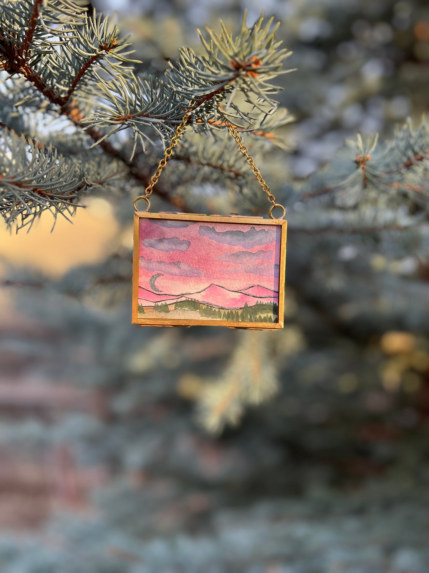 Winter Solstice Treasures, original watercolor paintings in golden frames