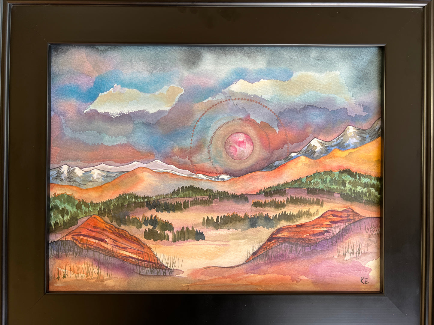 Under the Wolf Moon, original watercolor on paper