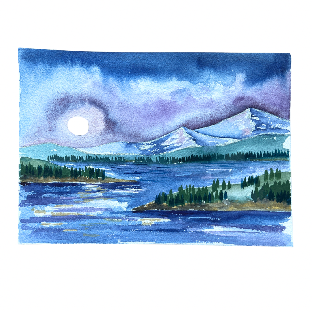 Full Moon over the Shoreline, original unframed watercolor on paper