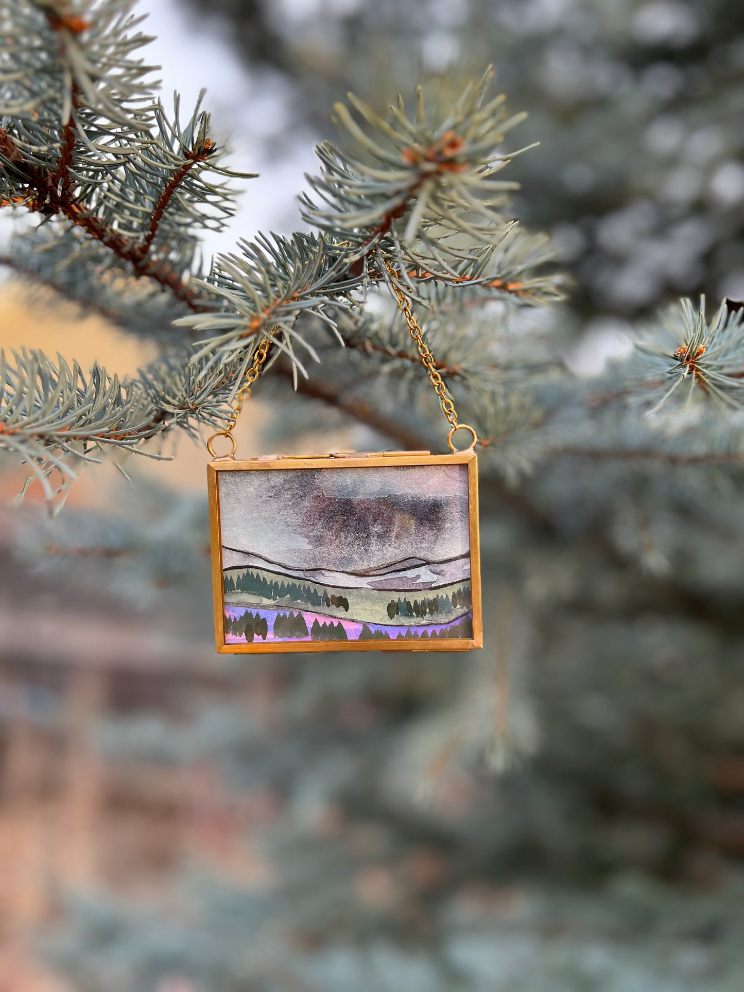 Winter Solstice Treasures, original watercolor paintings in golden frames