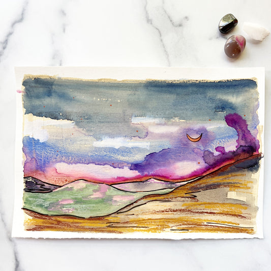 Stardust & Moon Rays, original unframed mixed media painting on paper