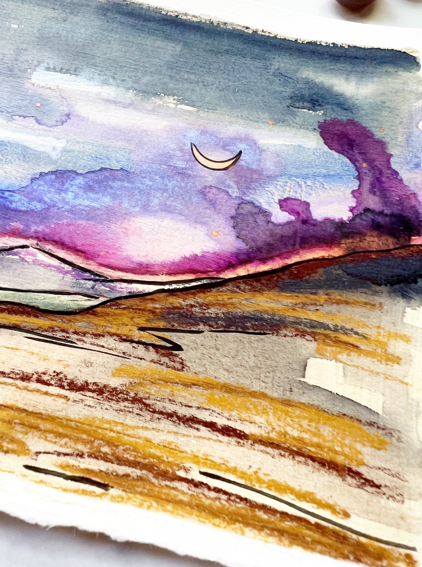 Stardust & Moon Rays, original unframed mixed media painting on paper