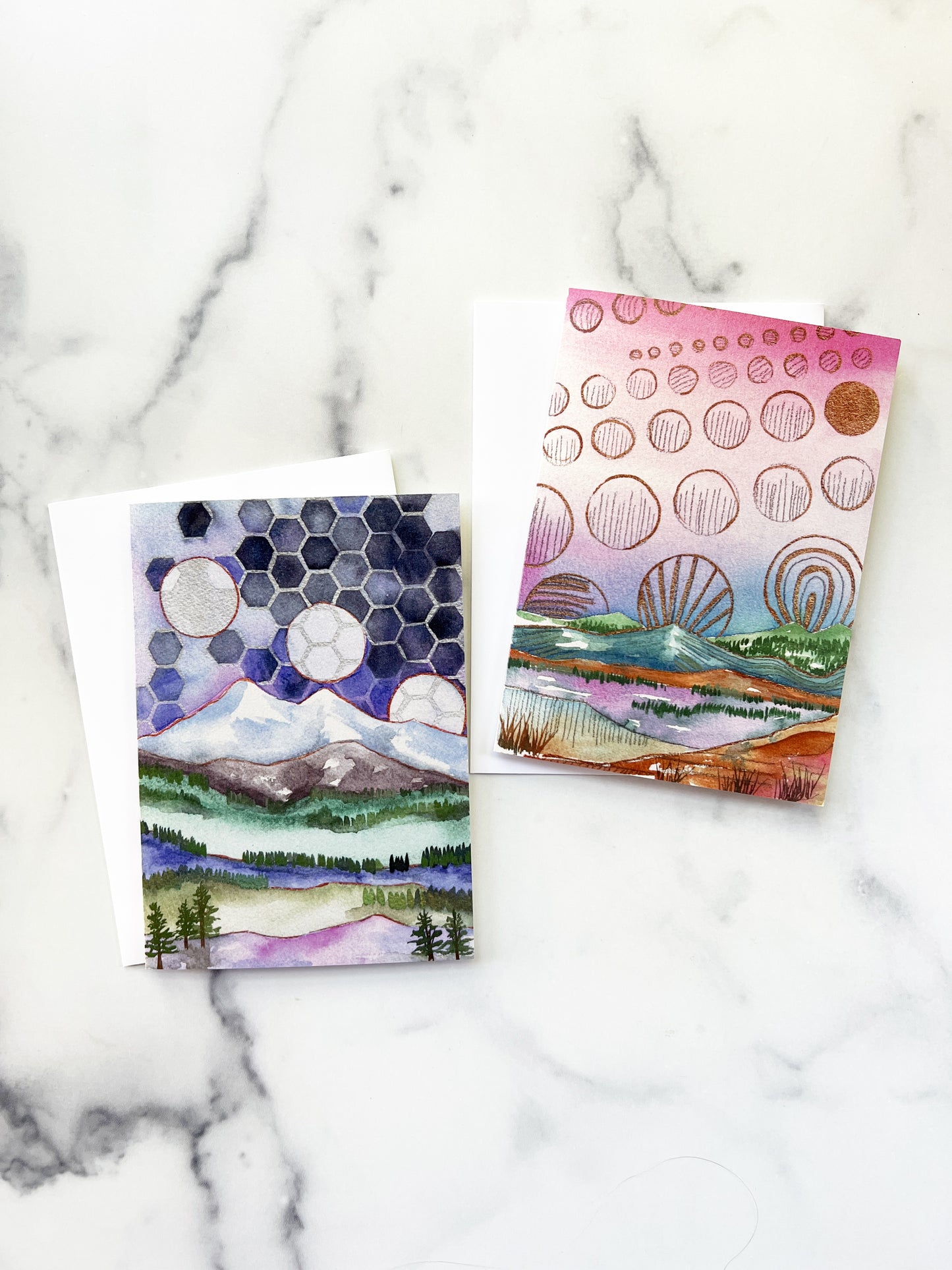 Pink Skies and Purple Moons, Set of 2 Blank Cards