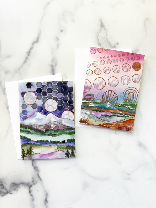 Pink Skies and Purple Moons, Set of 2 Blank Cards